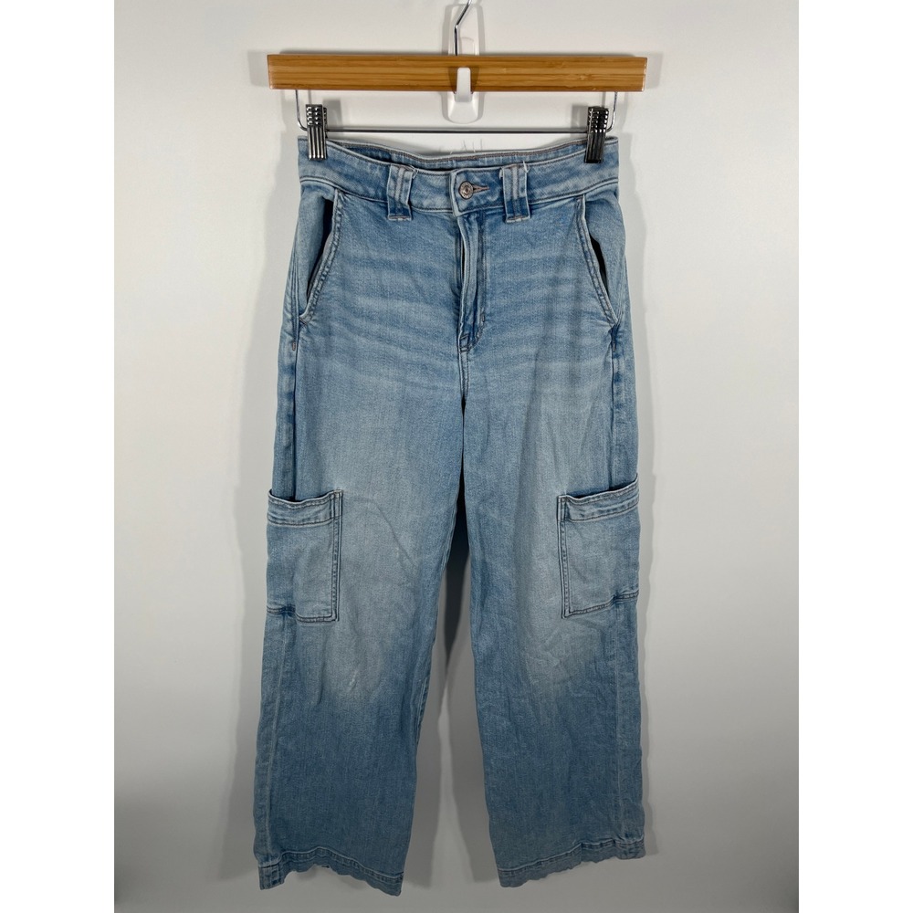 American Eagle Super High Rise Baggy Wide Leg Jeans Women 00 Blue Light Wash Y2K